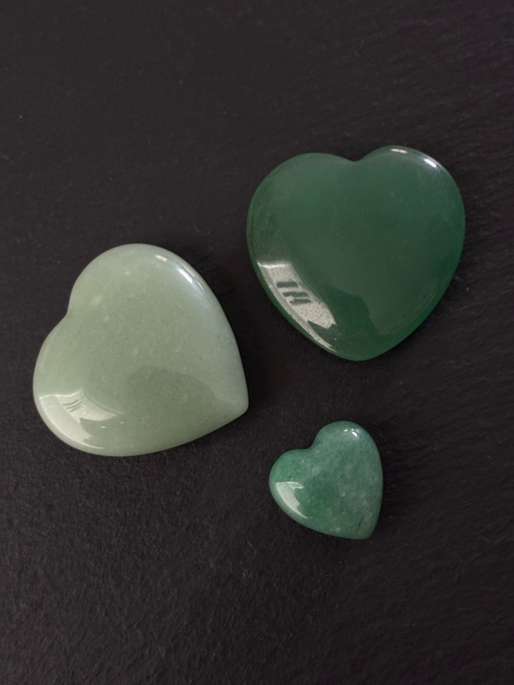 Green Heart Gemstone Trio - Polished Decorative Hearts